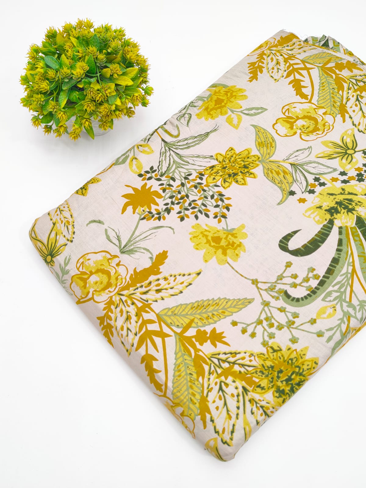 Mustard Yellow Botanical Vine Screen Print Pure Cotton Fabric - JBRGFD162