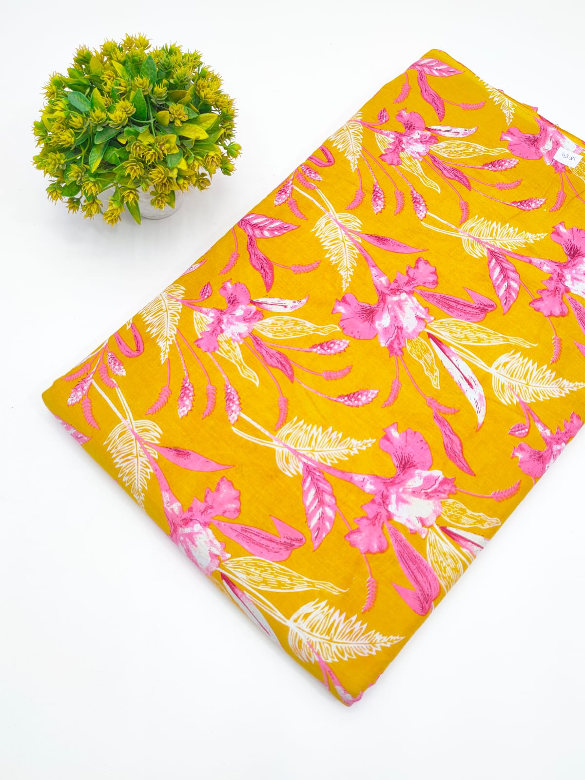 Mustard Yellow Botanical Vine Screen Print Pure Cotton Fabric - JBRGFD90