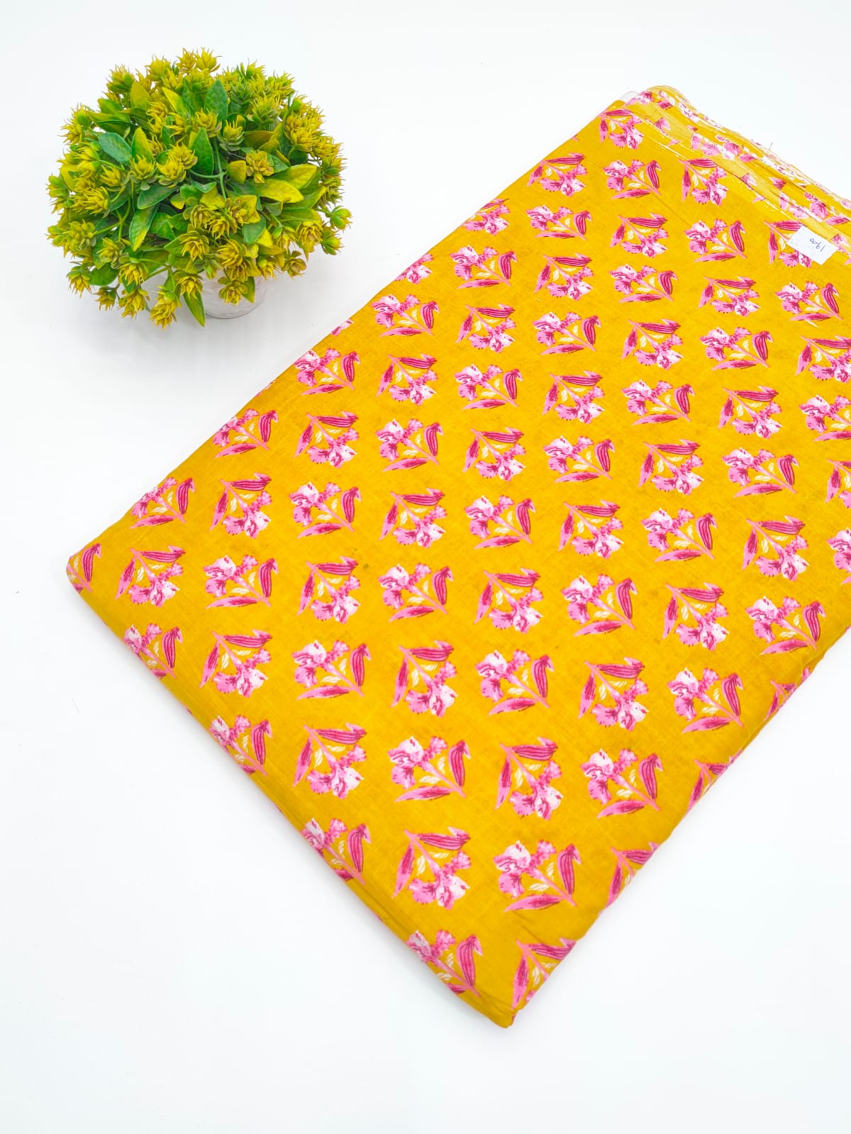 Mustard Yellow Floral Booti Screen Print Pure Cotton Fabric - JBRGFD88