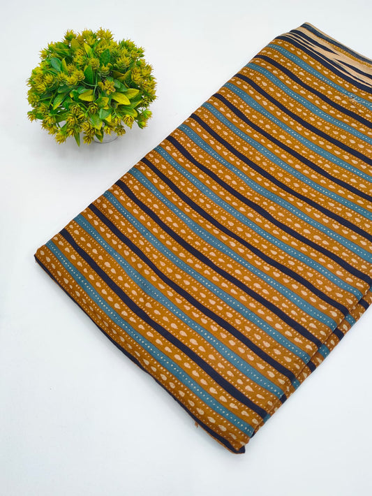 Mustard Yellow Striped Booti Screen Print Pure Cotton Fabric - JBRGFD55