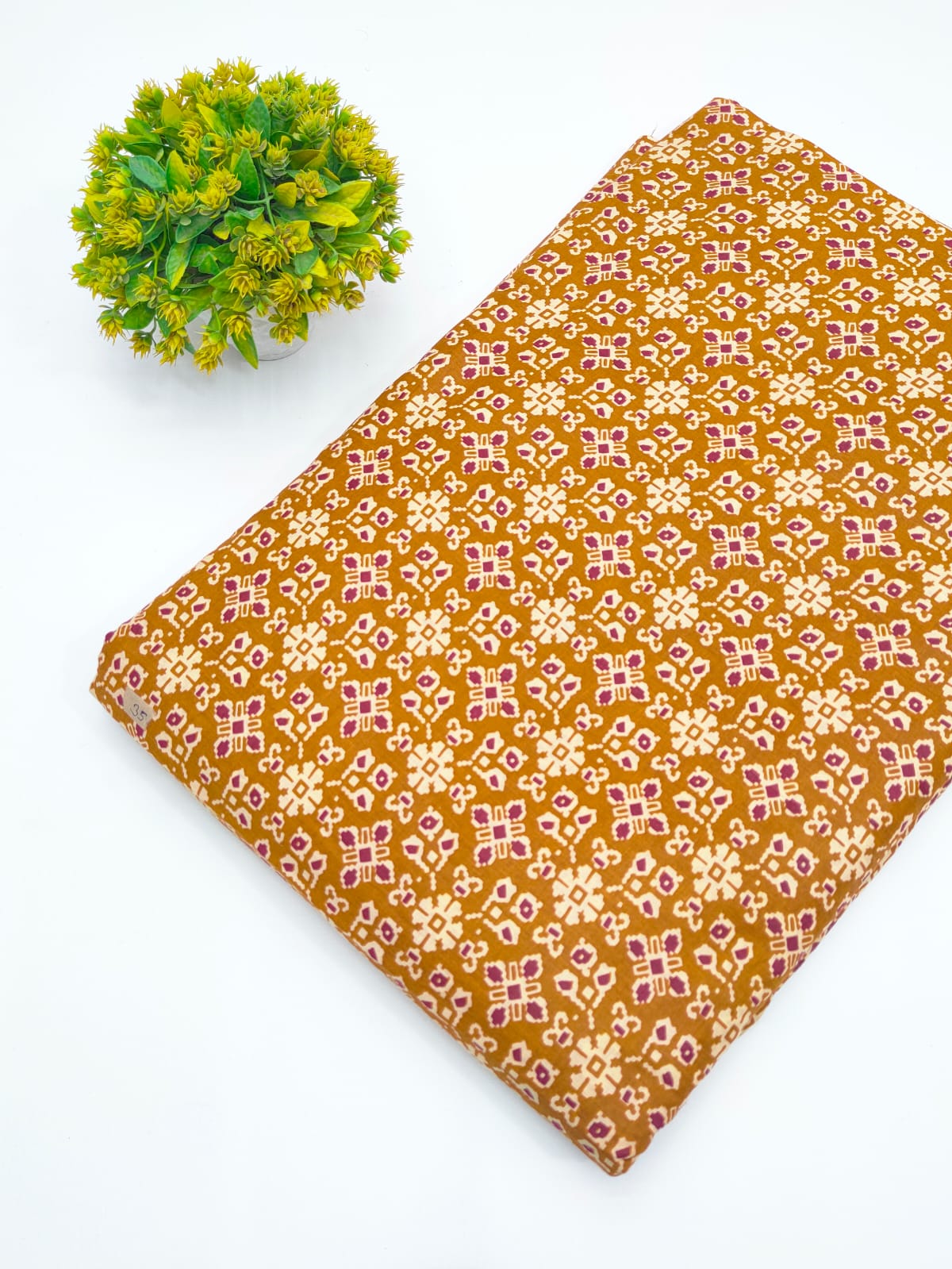 Mustard Yellow Traditional Booti Screen Print Pure Cotton Fabric - JBRGFD144