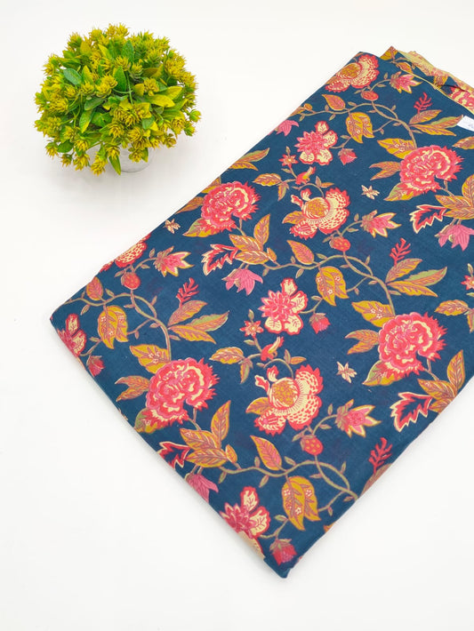 Navy Blue Botanical Vine Screen Print Pure Cotton Fabric - JBRGFD106