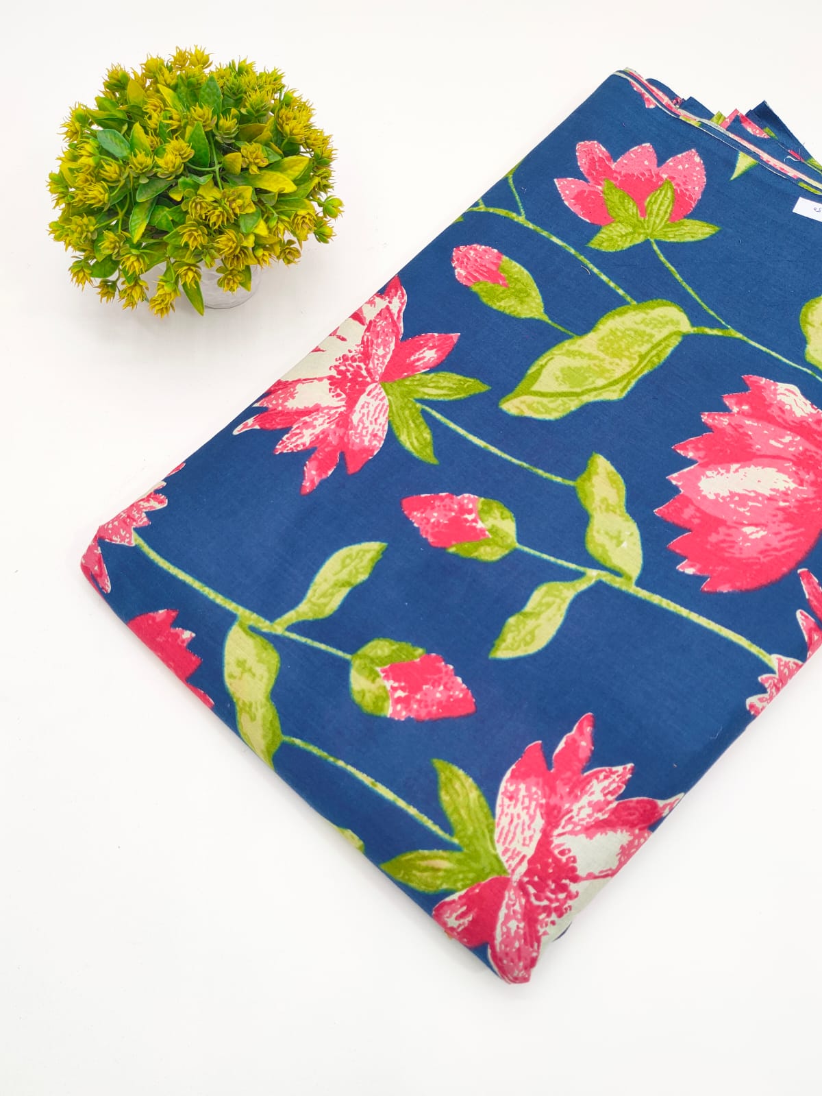 Navy Blue Botanical Vine Screen Print Pure Cotton Fabric - JBRGFD69