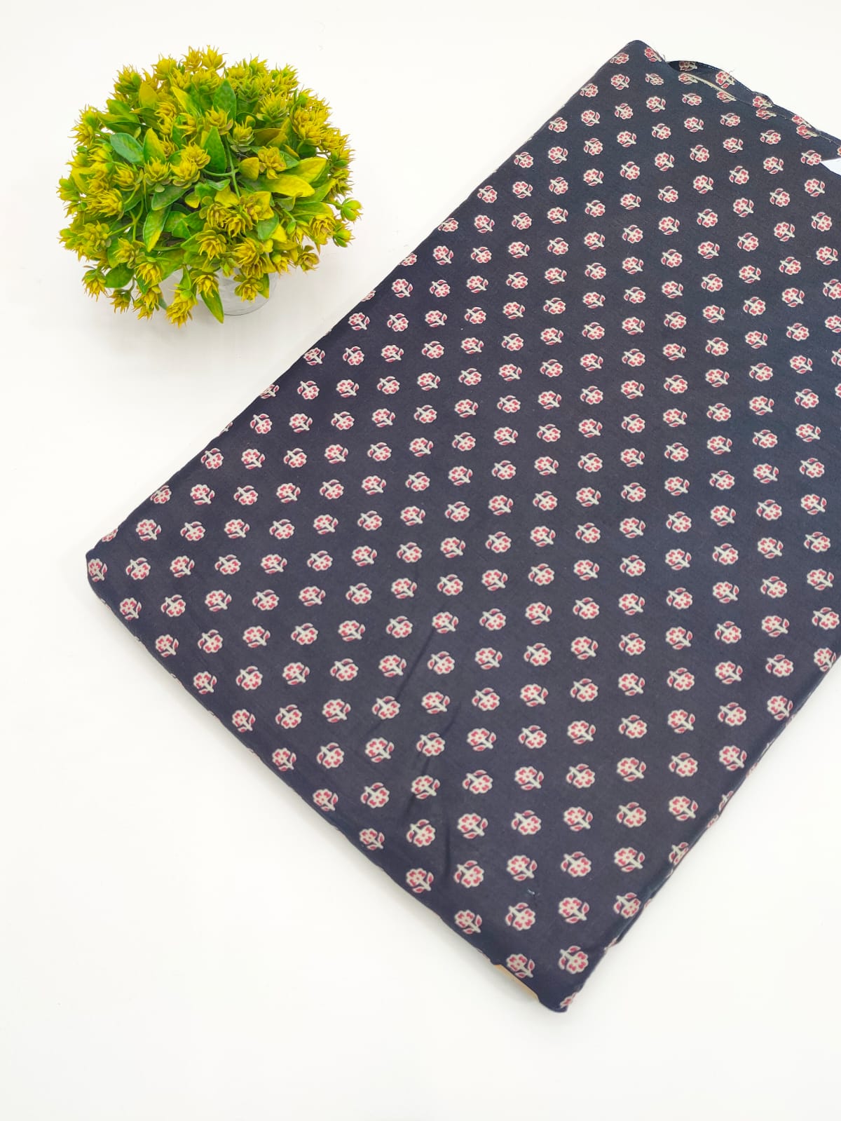 Navy Blue Floral Booti Screen Print Pure Cotton Fabric - JBRGFD141
