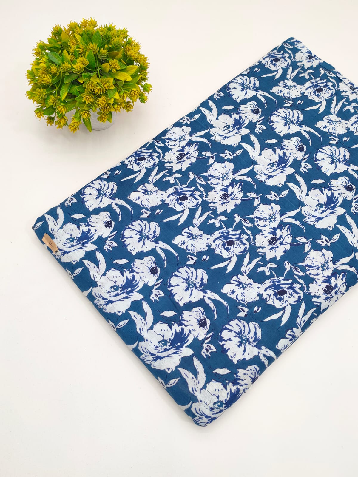 Navy Blue Floral Jaal Screen Print Pure Cotton Fabric - JBRGFD116