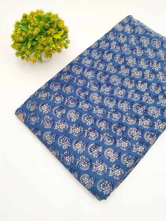 Navy Blue Paisley Booti Screen Print Pure Cotton Fabric - JBRGFD65