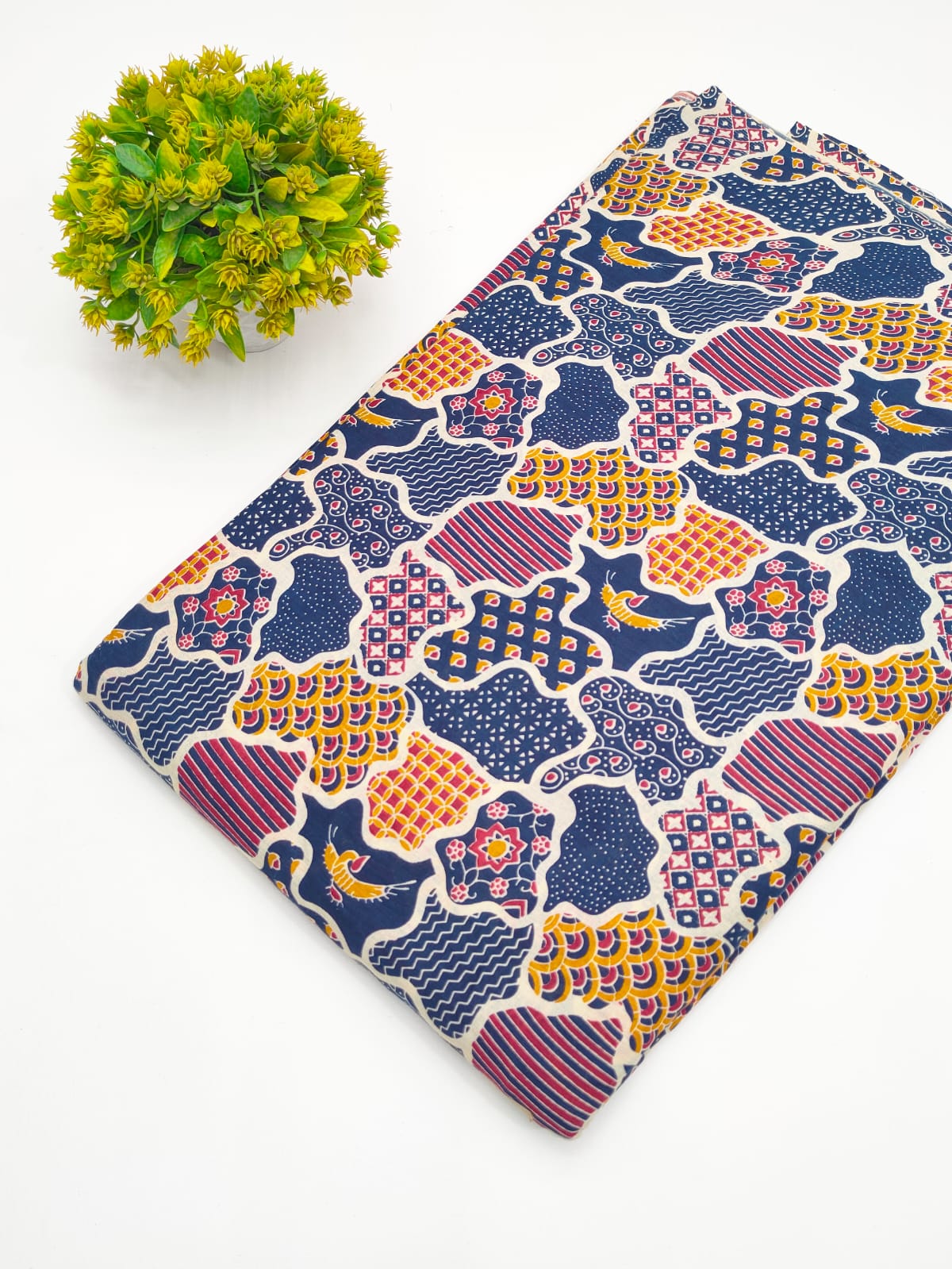 Navy Blue Patchwork Abstract Screen Print Pure Cotton Fabric - JBRGFD171