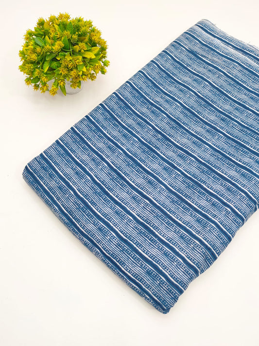 Navy Blue Striped Screen Print Pure Cotton Fabric - JBRGFD115