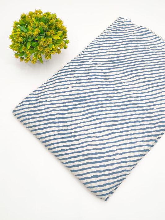 Navy Blue Wavy Stripe Screen Print Pure Cotton Fabric - JBRGFD169