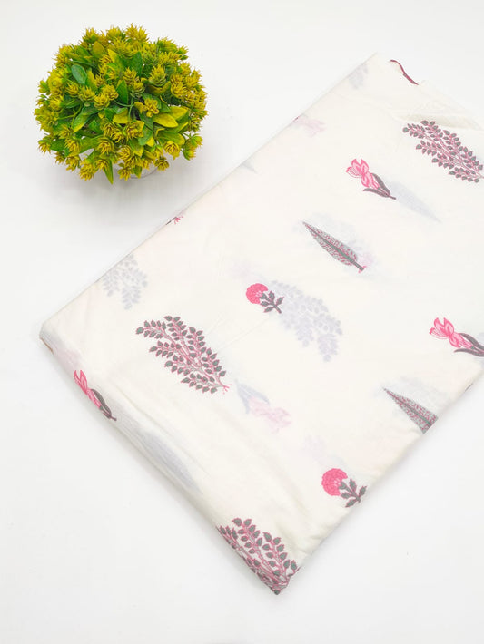 Off-White Botanical Vine Screen Print Pure Cotton Fabric - JBRGFD193