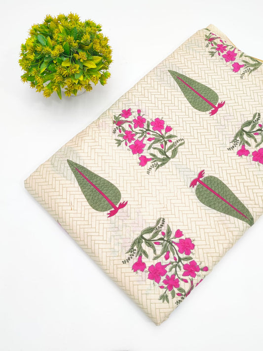 Off-White Floral Booti Screen Print Pure Cotton Fabric - JBRGFD189