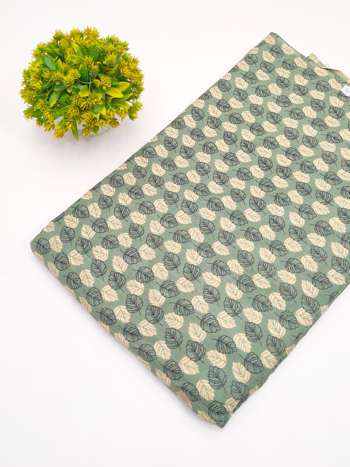 Olive Green Botanical Leaf Screen Print Pure Cotton Fabric - JBRGFD176