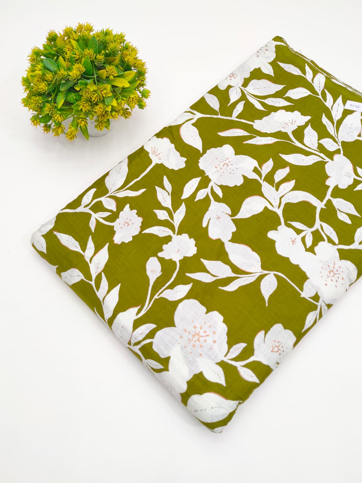 Olive Green Botanical Vine Screen Print Pure Cotton Fabric - JBRGFD99