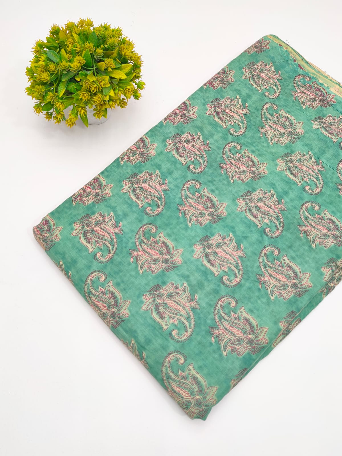 Olive Green Paisley Booti Screen Print Pure Cotton Fabric - JBRGFD123