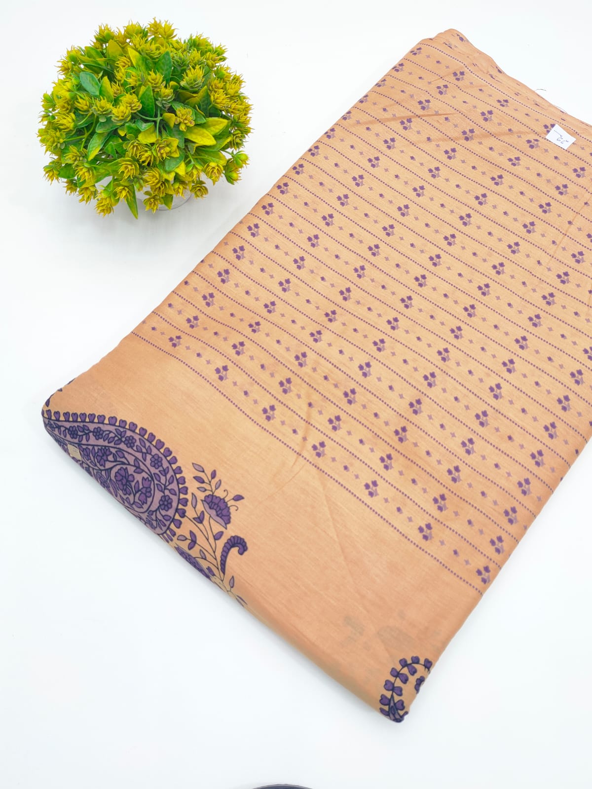 Peach Booti Stripe Screen Print Pure Cotton Fabric - JBRGFD178