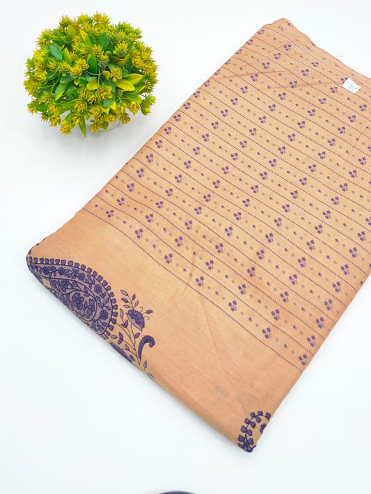Peach Booti Stripe Screen Print Pure Cotton Fabric - JBRGFD178