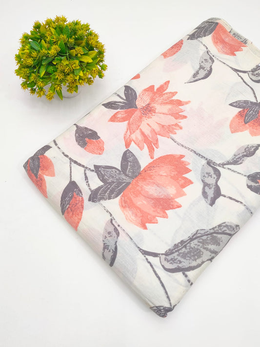 Peach Botanical Vine Screen Print Pure Cotton Fabric - JBRGFD93