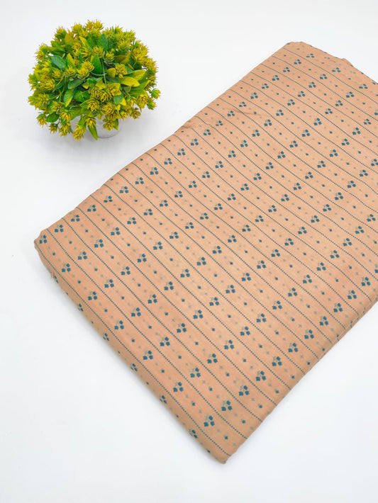 Peach Floral Stripe Screen Print Pure Cotton Fabric - JBRGFD118