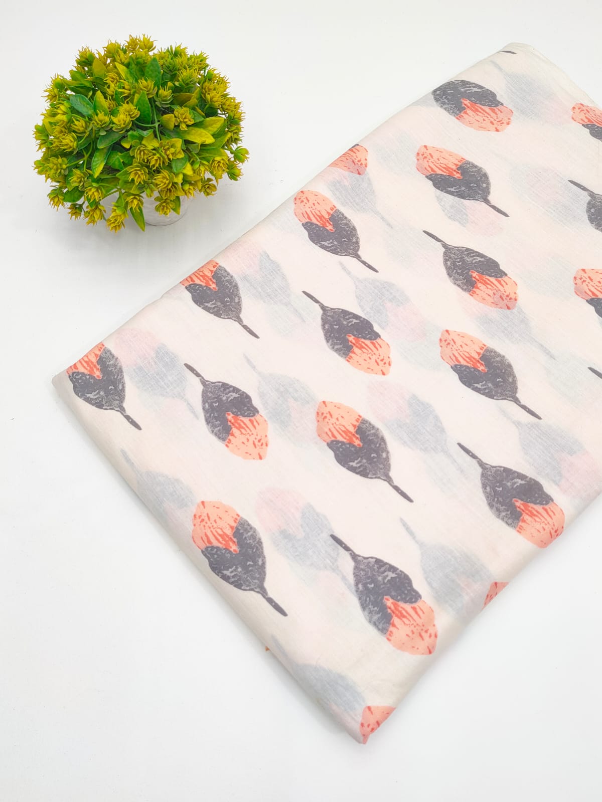 Peach Grey Abstract Bud Booti Screen Print Pure Cotton Fabric - JBRGFD92