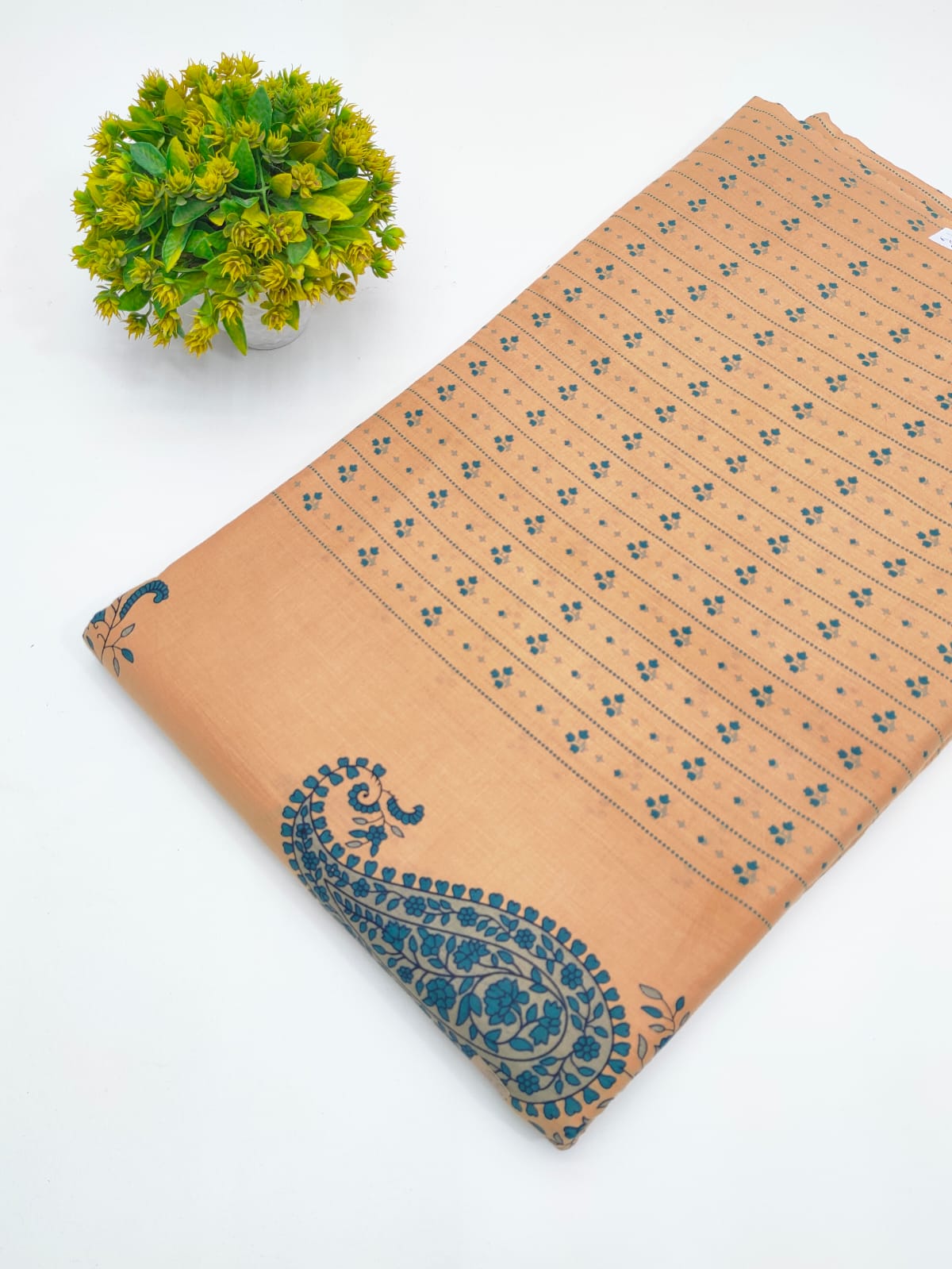 Peach Paisley Booti Screen Print Pure Cotton Fabric - JBRGFD114