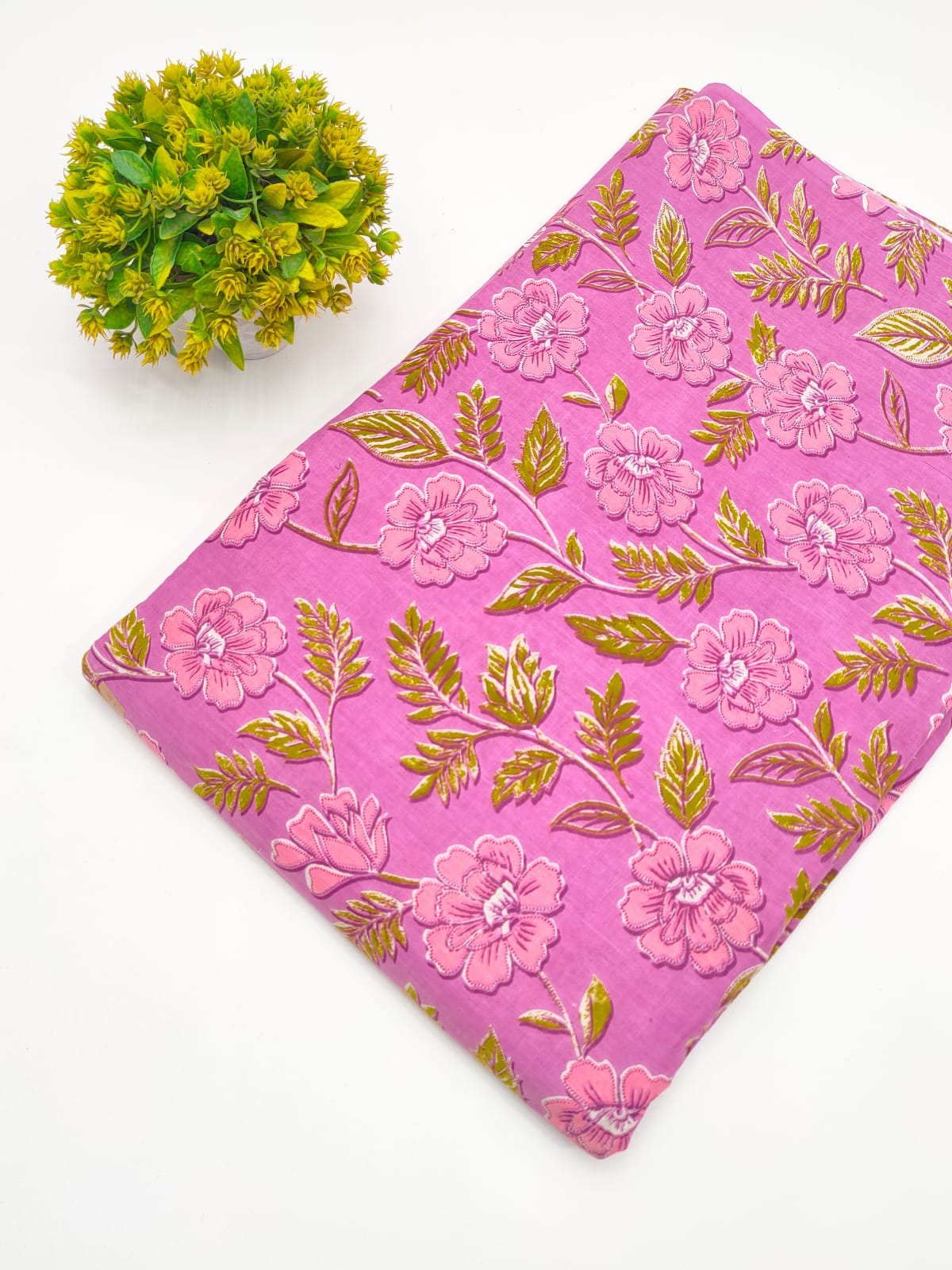 Pink Botanical Vine Screen Print Pure Cotton Fabric - JBRGFD153