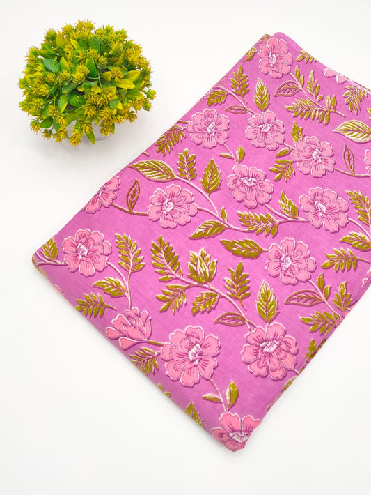 Pink Botanical Vine Screen Print Pure Cotton Fabric - JBRGFD153