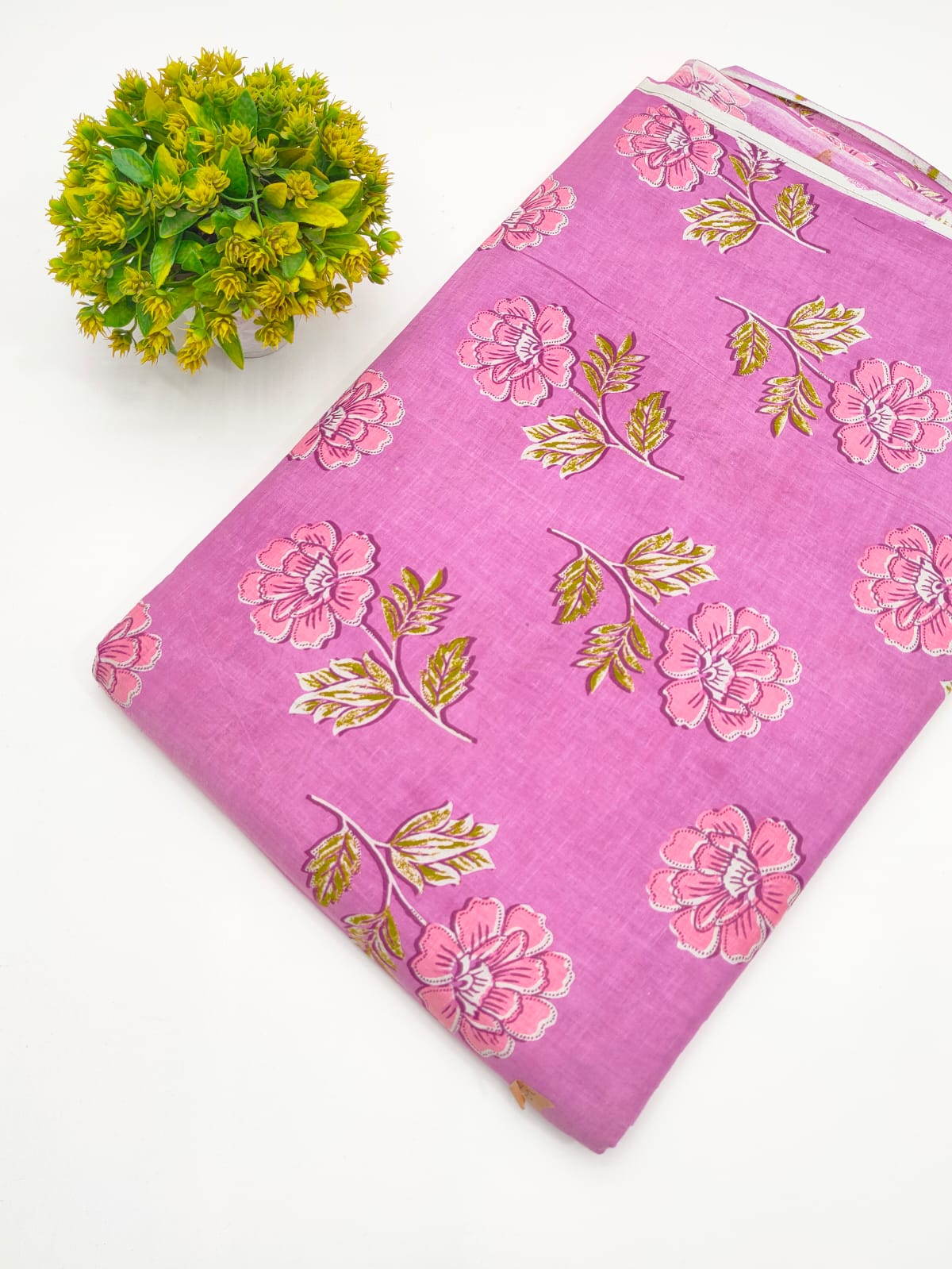 Pink Floral Boota Screen Print Pure Cotton Fabric - JBRGFD152