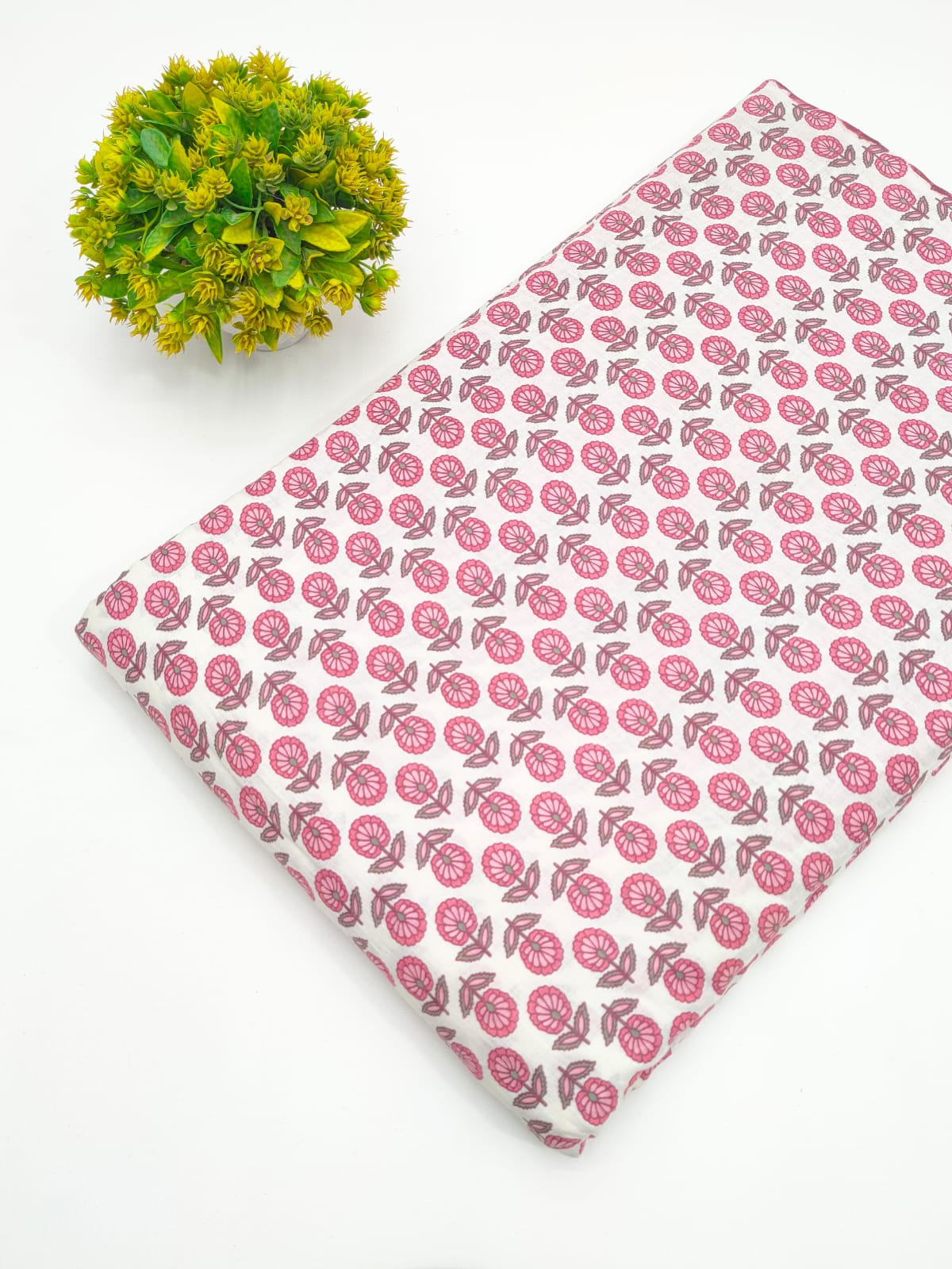 Pink Floral Booti Screen Print Pure Cotton Fabric - JBRGFD191