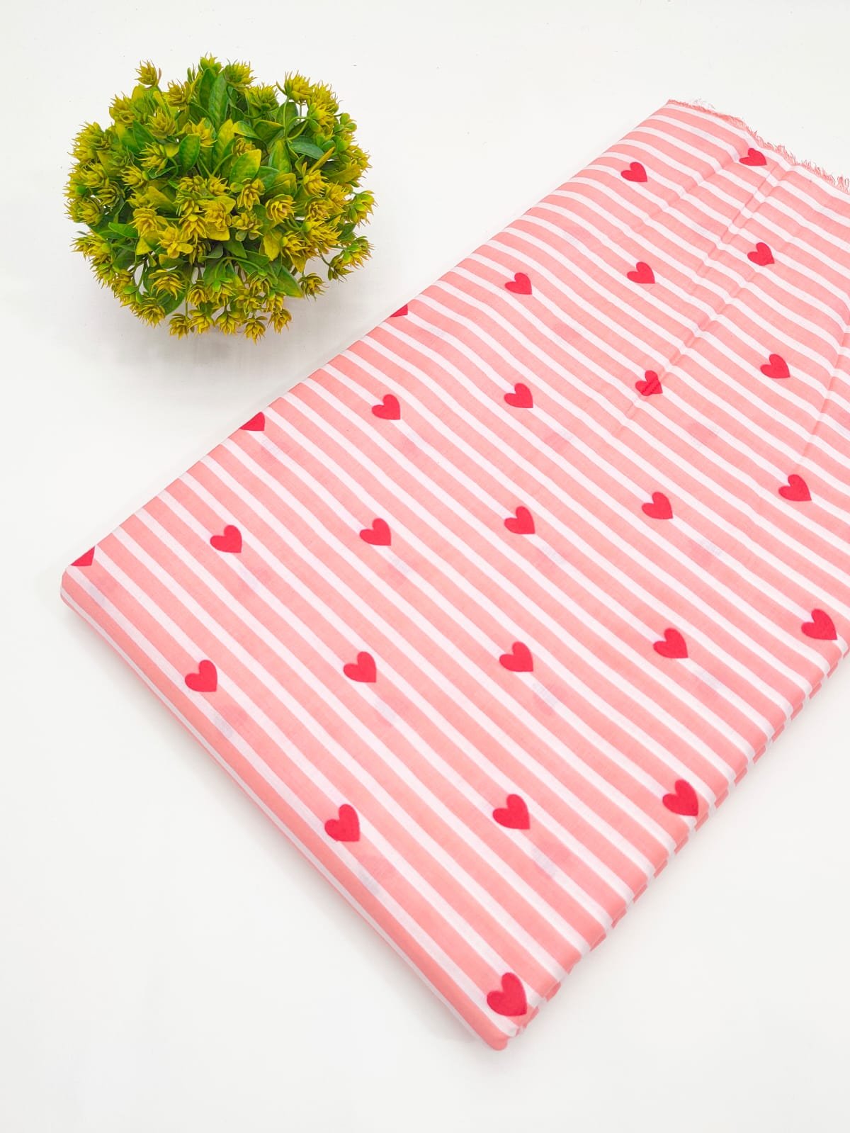 Pink Heart Striped Screen Print Pure Cotton Fabric