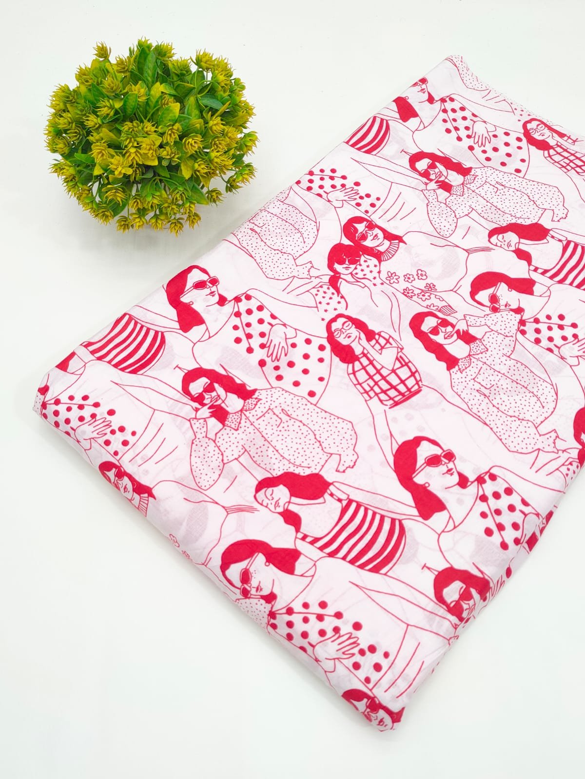 Light Pink Abstract Character Screen Print Pure Cotton Fabric