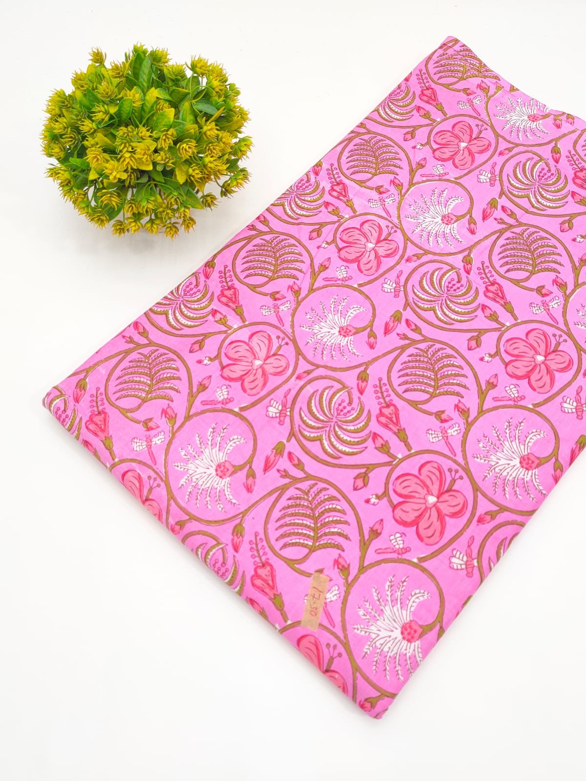Pink Floral Screen Print Pure Cotton Fabric