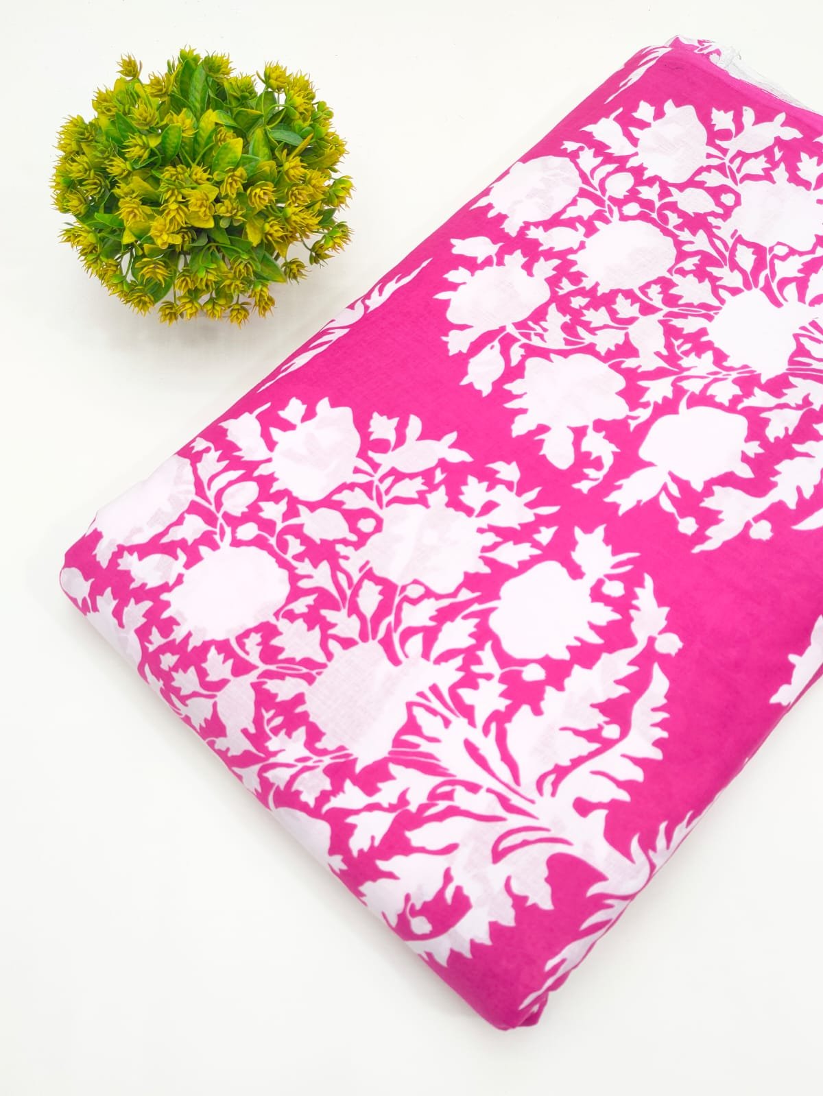 Pink Floral Screen Print Pure Cotton Fabric