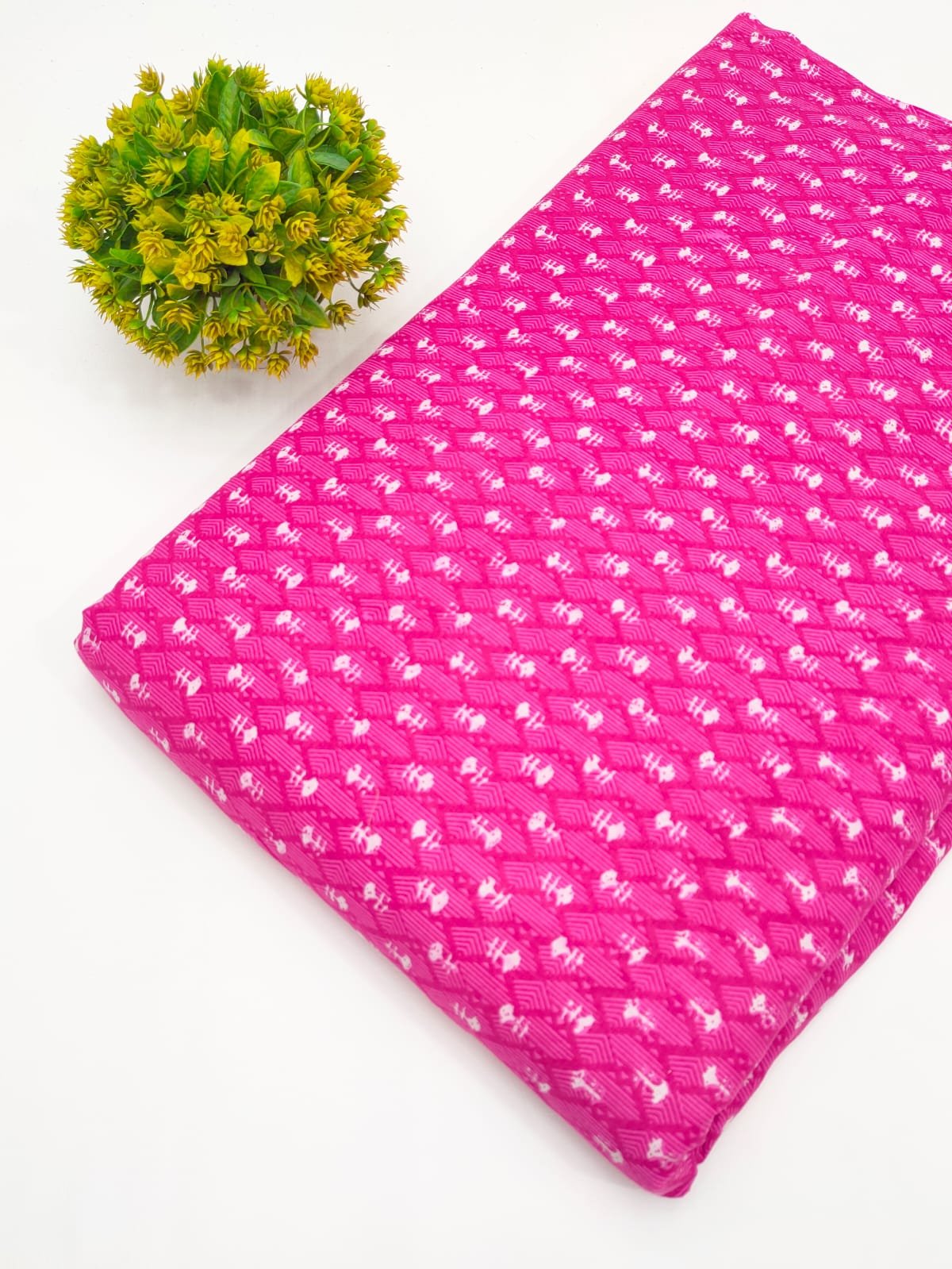 Pink Textured Screen Print Pure Cotton Fabric