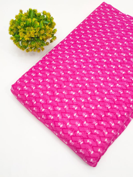 Pink Textured Screen Print Pure Cotton Fabric