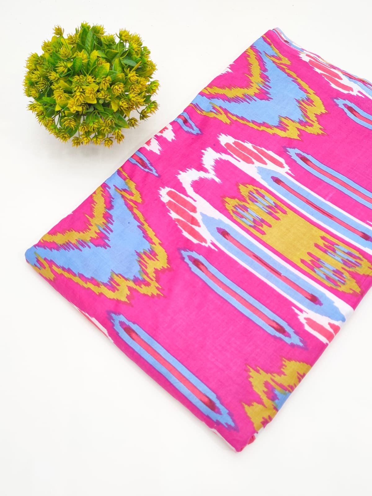 Fuchsia and Blue Abstract Screen Print Pure Cotton Fabric