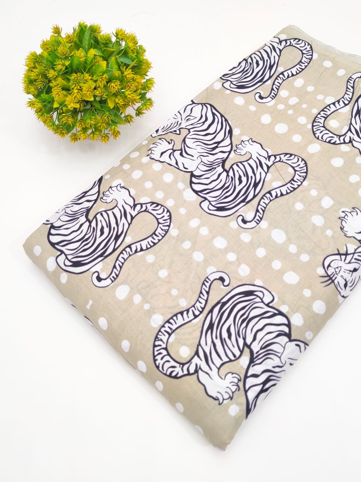 Beige Tiger Spot Screen Print Pure Cotton Fabric