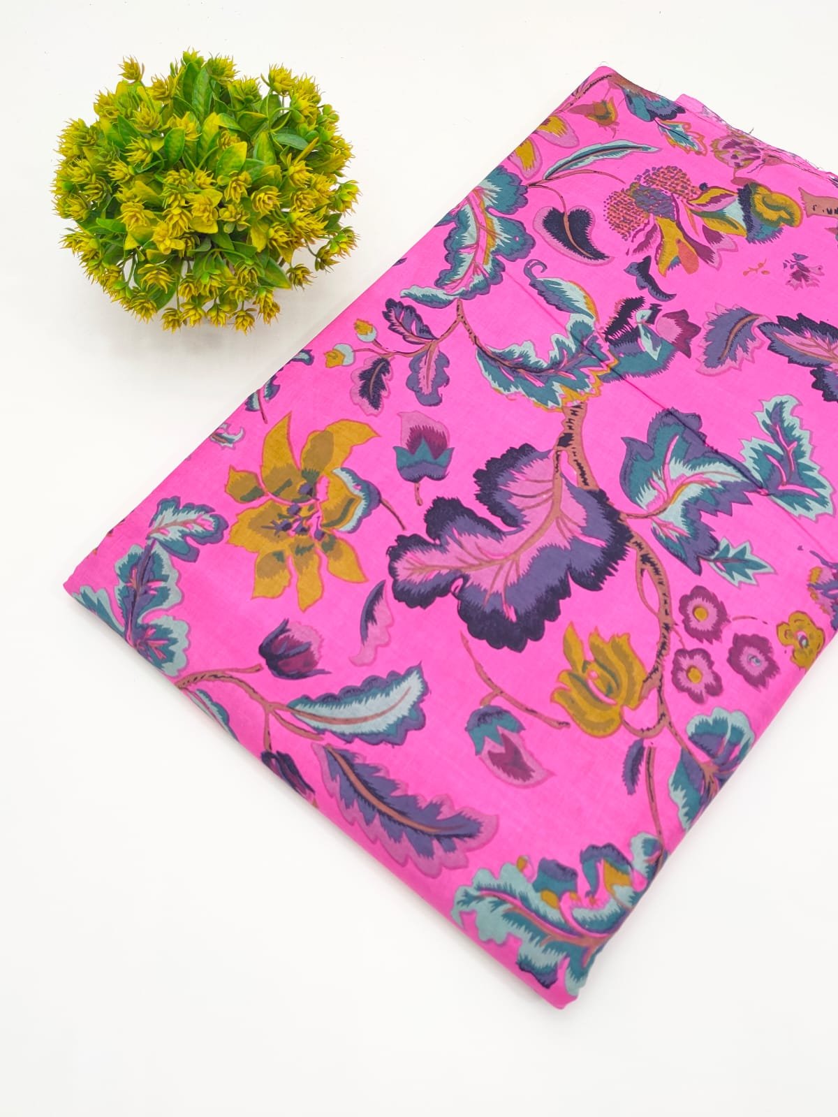 Pink Floral Screen Print Pure Cotton Fabric