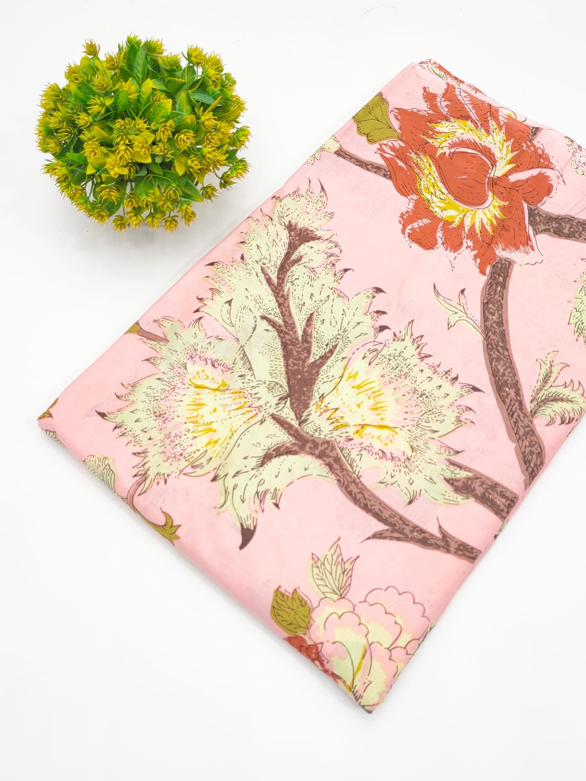 Pink Floral Screen Print Pure Cotton Fabric