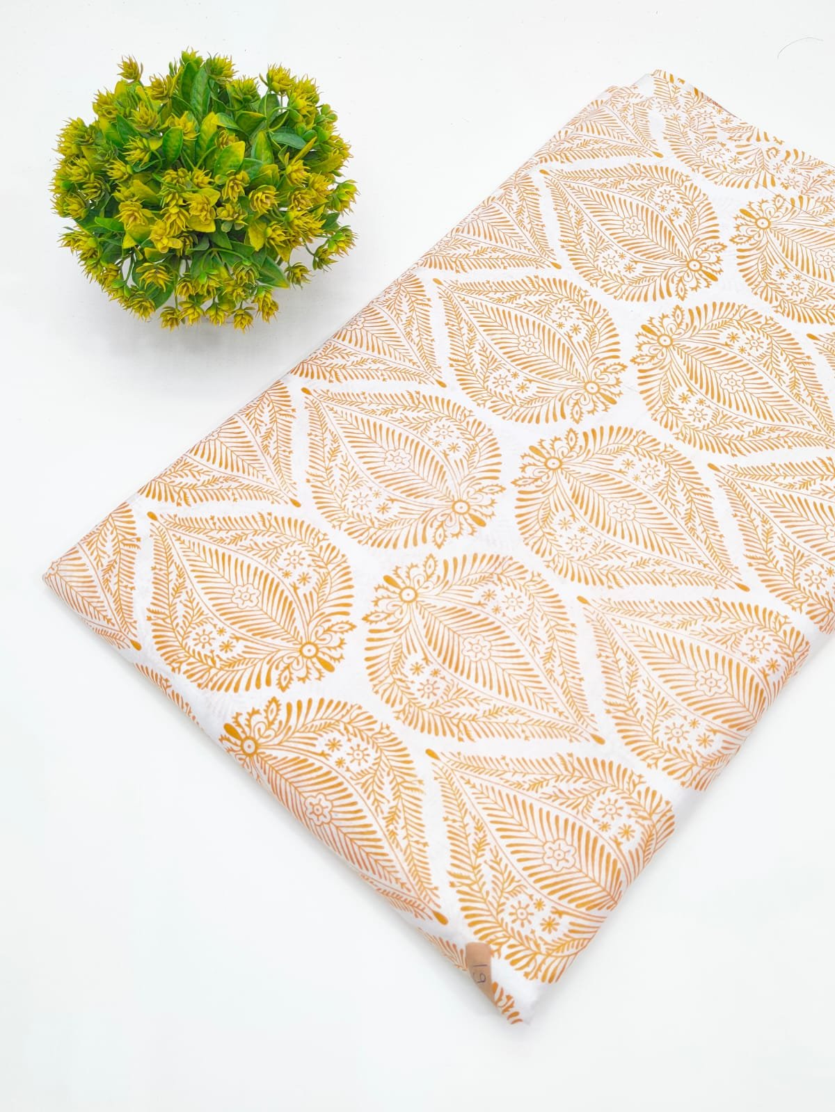 Cream Leaf Pattern Screen Print Pure Cotton Fabric