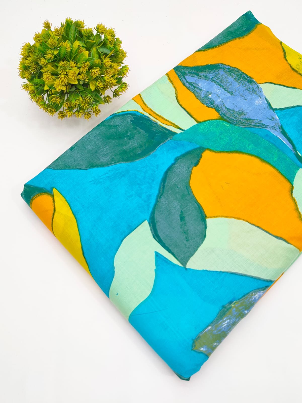 Aqua Blue Abstract Screen Print Pure Cotton Fabric