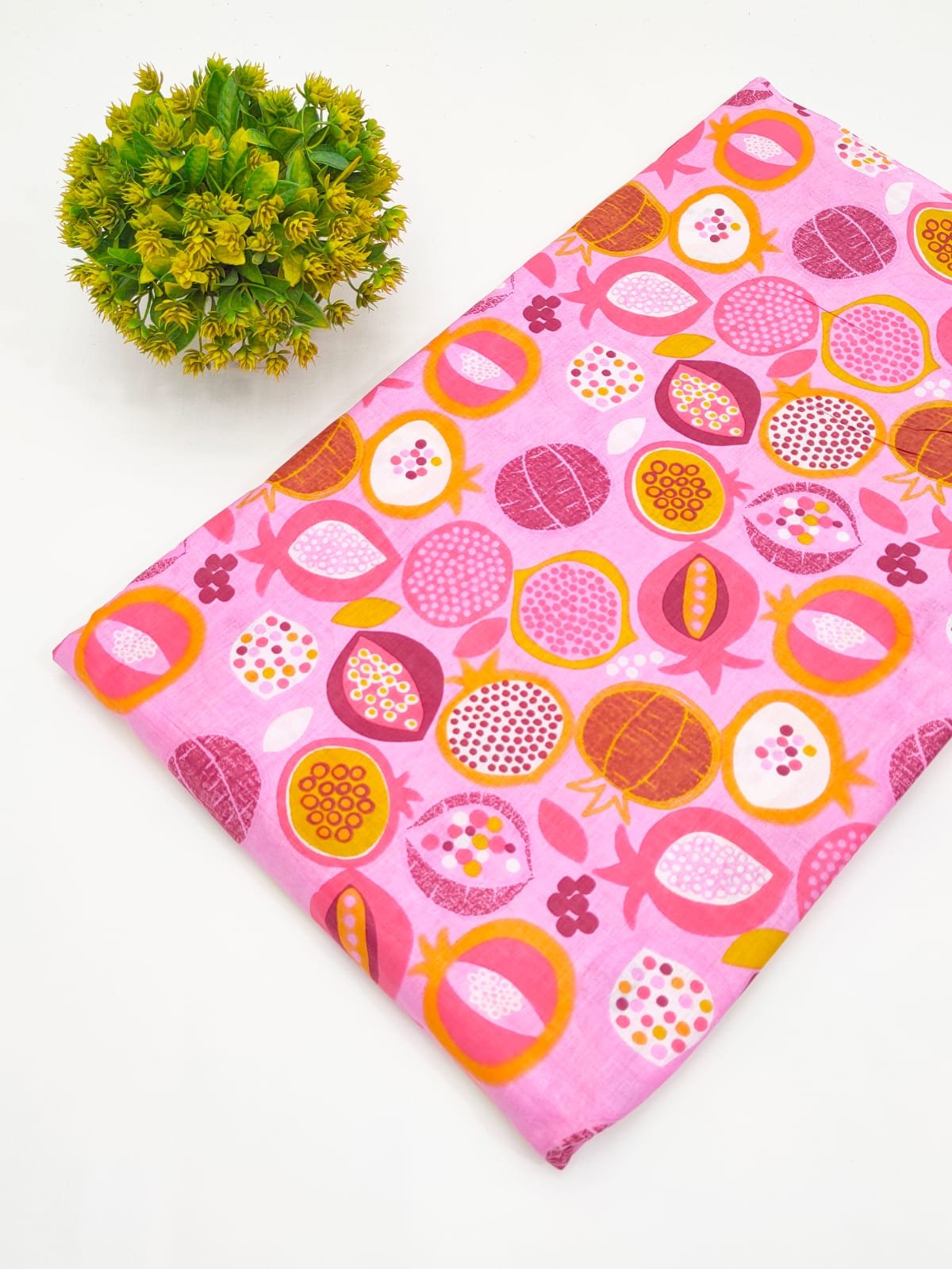 Pink Pomegranate Motif Screen Print Pure Cotton Fabric