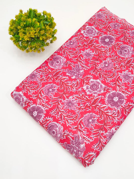 Red Floral Vine Screen Print Pure Cotton Fabric