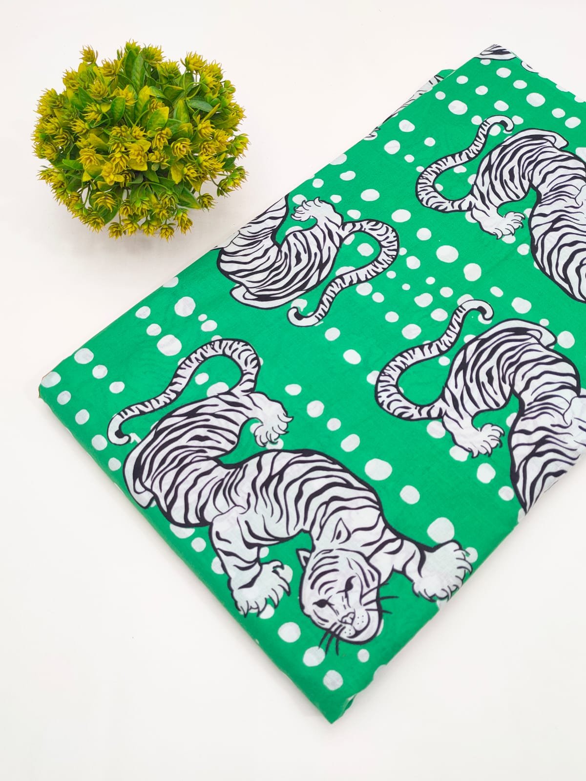 Green Tiger Print Screen Print Pure Cotton Fabric