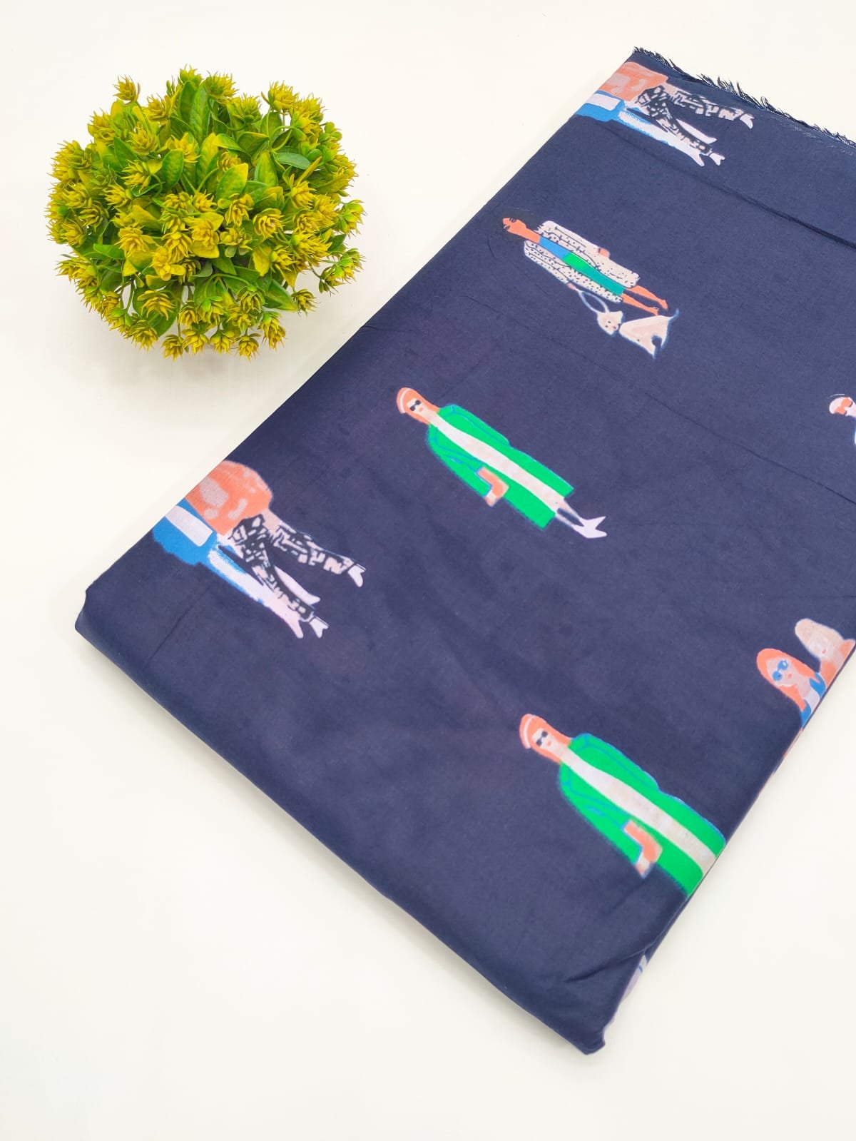 Navy Blue Character Print Screen Print Pure Cotton Fabric