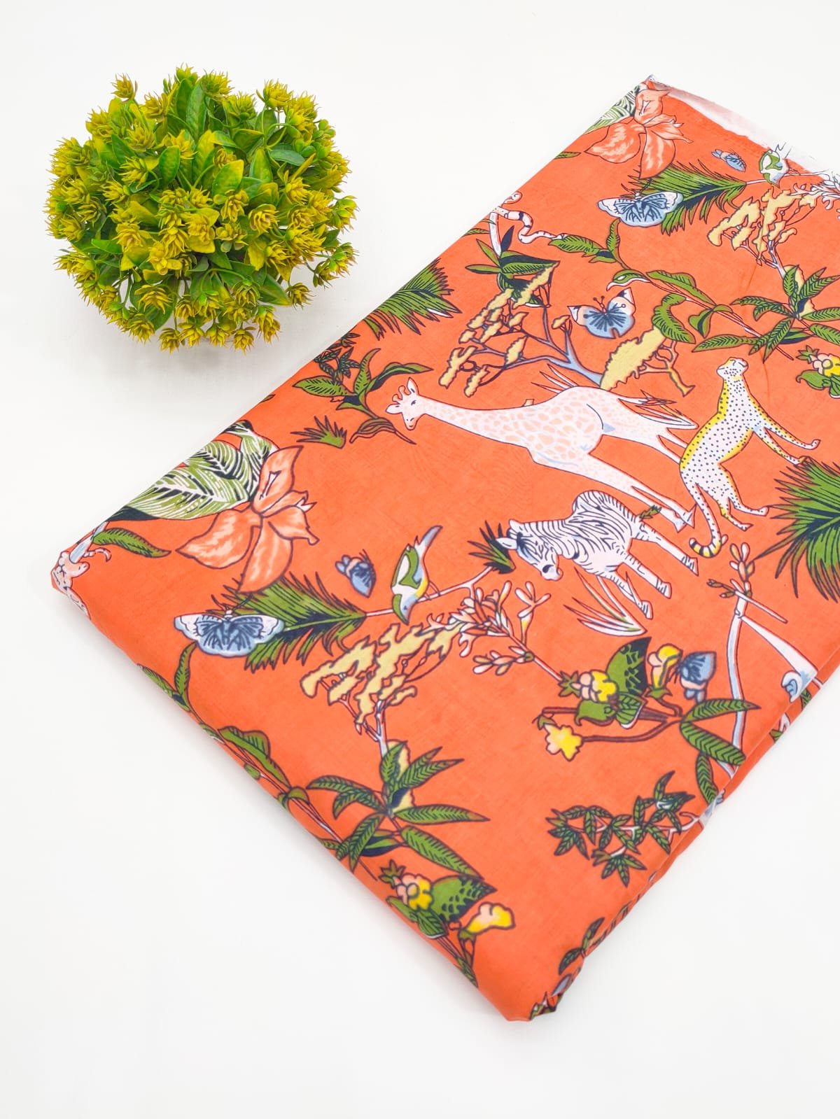 Coral Animal Jungle Print Screen Print Pure Cotton Fabric