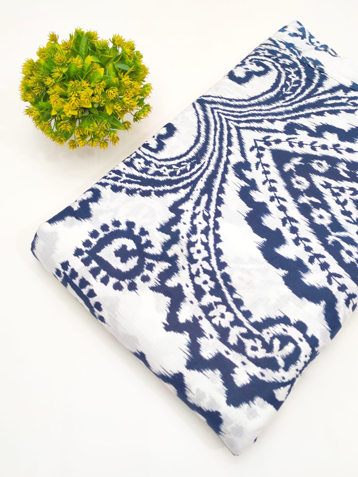 Navy Ikat Print Screen Print Pure Cotton Fabric