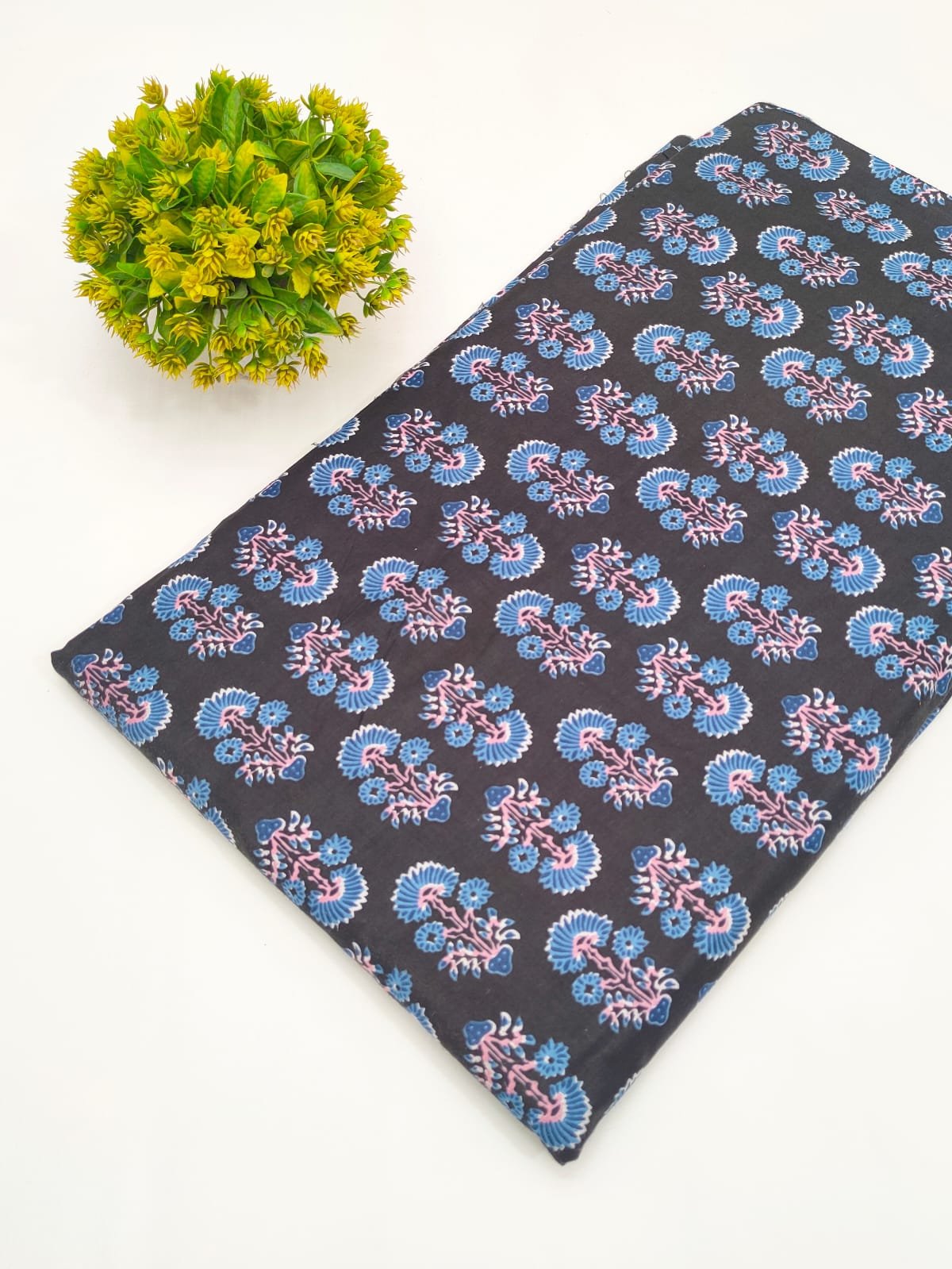 Black Floral Vine Screen Print Pure Cotton Fabric