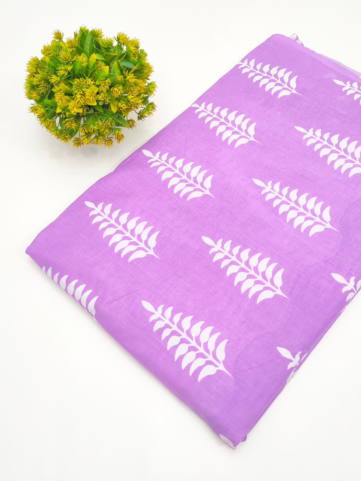 Lavender Leaf Screen Print Pure Cotton Fabric