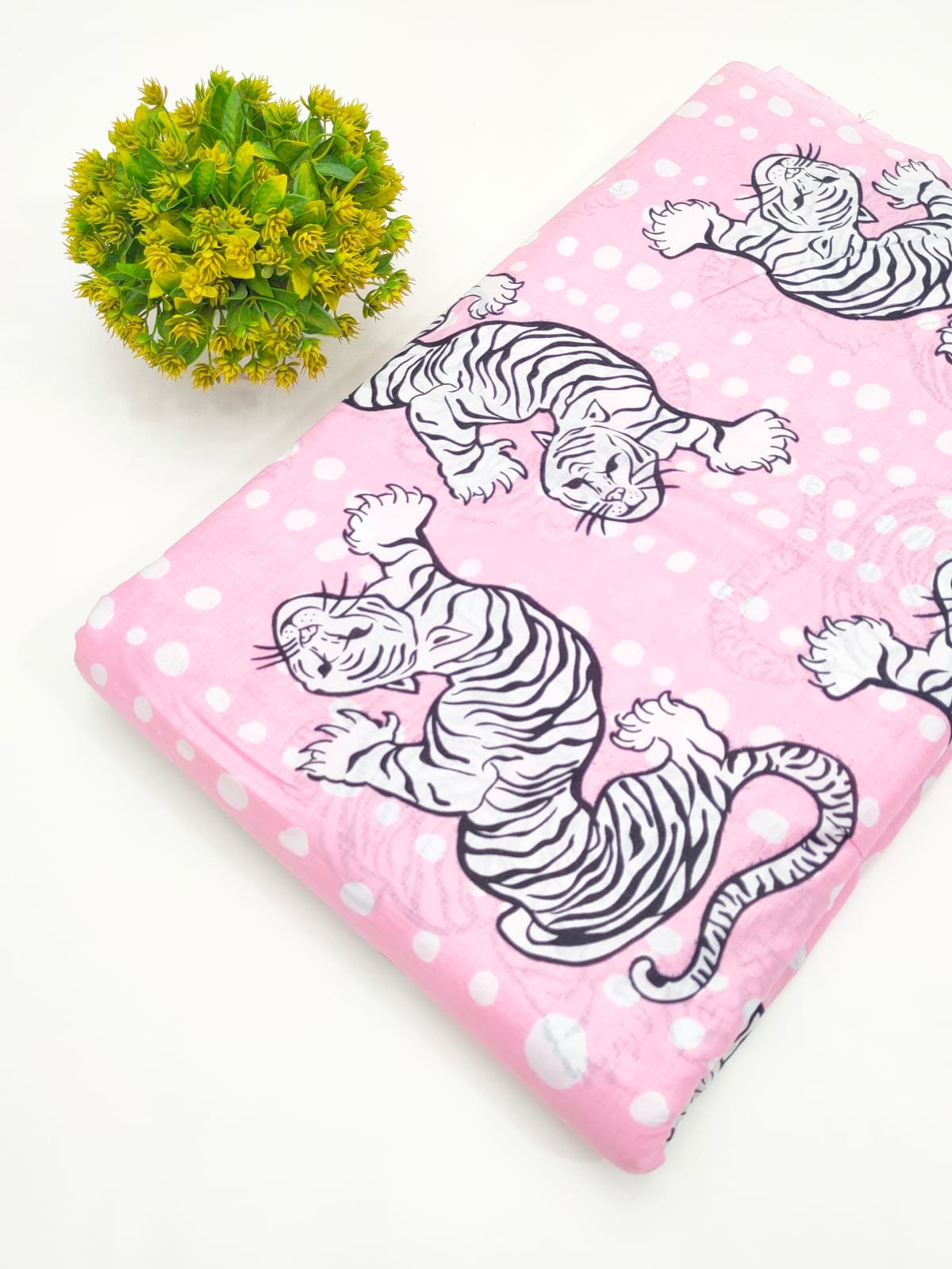 Pink Tiger Polka Dot Screen Print Pure Cotton Fabric