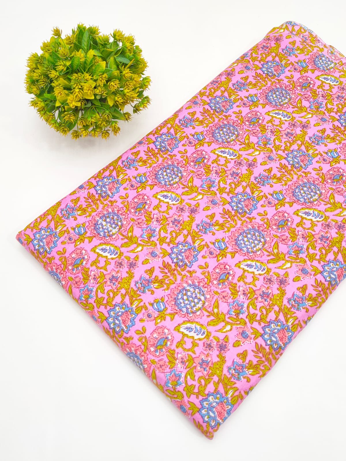 Pink Floral Vine Screen Print Pure Cotton Fabric